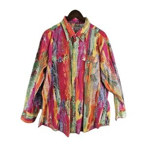 Vintage H Bar C Shirt Mens Large Multicolor Abstract Western Pearl Snap 90s USA